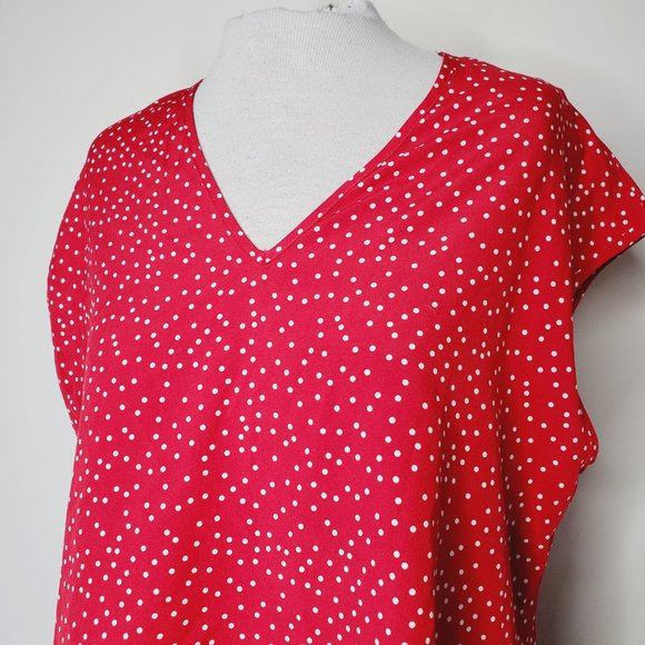 Shein Curve V-Neck Top Short Sleeve Retro Polka Dot Red XL - Picture 4 of 8